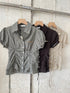 Checker Collar Down Fitted Tops